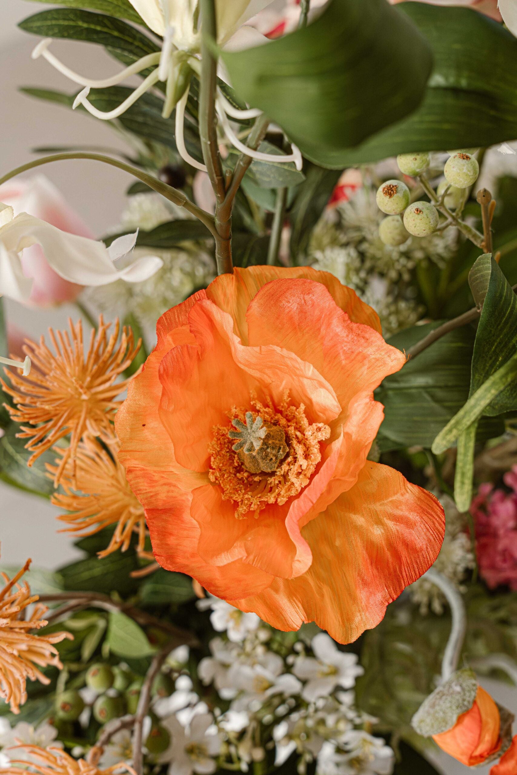 Indore Silva - Poppy - Orange - Artificial Branch - Silk