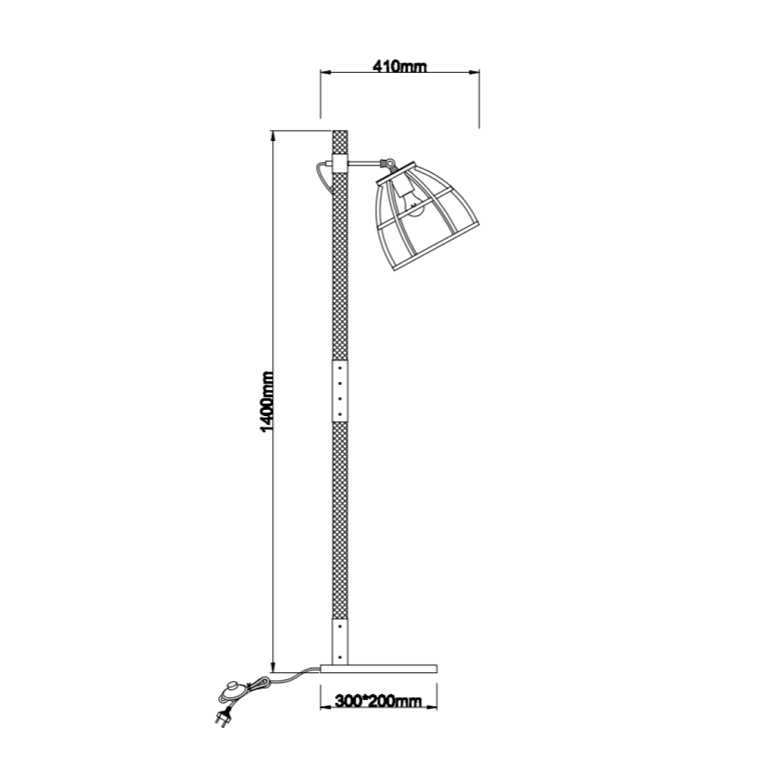 Various Floor Lamp Living Room - Industrial Design, Dimmable with Lampshade Diameter 25cm Black Metal, E27 Socket, Total Height 140cm, without Bulb
