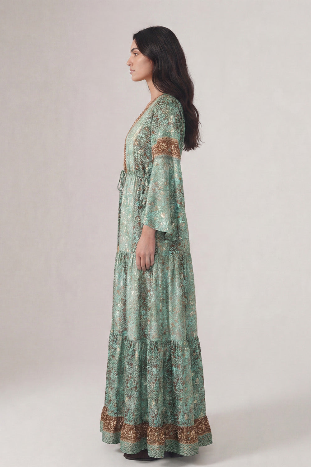 Long Gipsy Dress with Turquoise Buttons