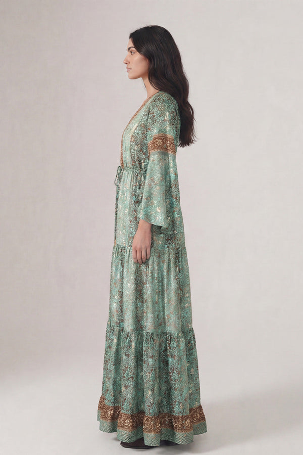 Long Gipsy Dress with Turquoise Buttons