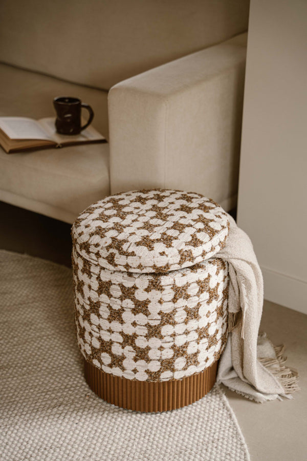 Indore Home - Saar - Poef - Ottomaans - Opbergruimte - Bruin - Beige (1 week levertijd!!)