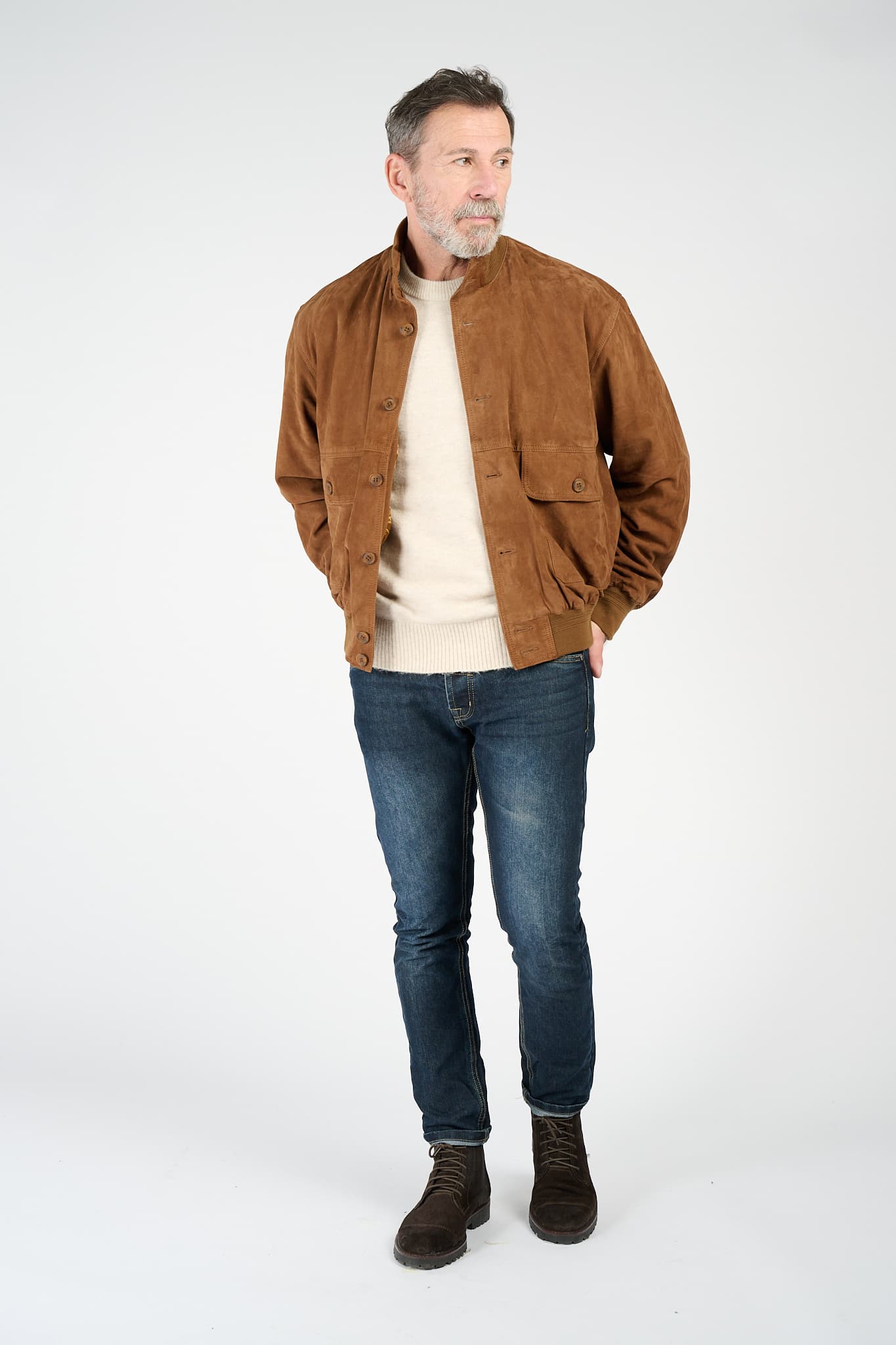 Aldo Polo Camoscio giacca uomo 100% vera pelle Made in Italy - Barone Firenze