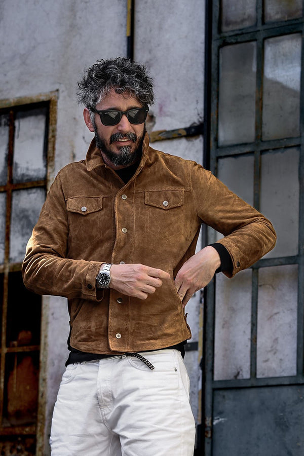 Ale Giacca Camoscio 100% vera pelle Made in Italy - Barone Firenze