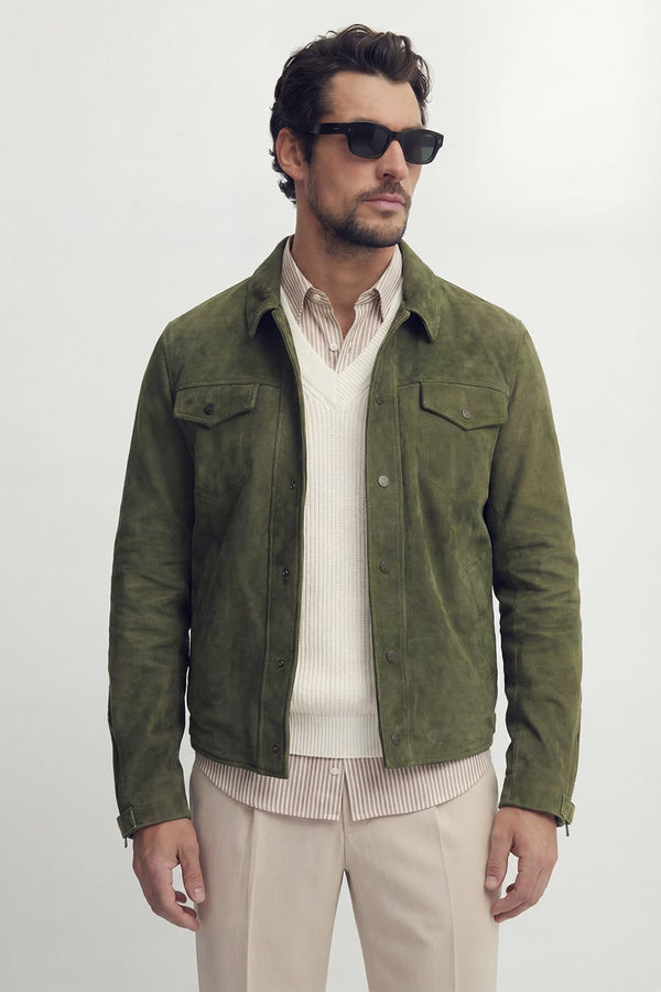 Elton Oleato Verde Giacca Uomo in vera pelle 100% Made in Italy - Barone Firenze