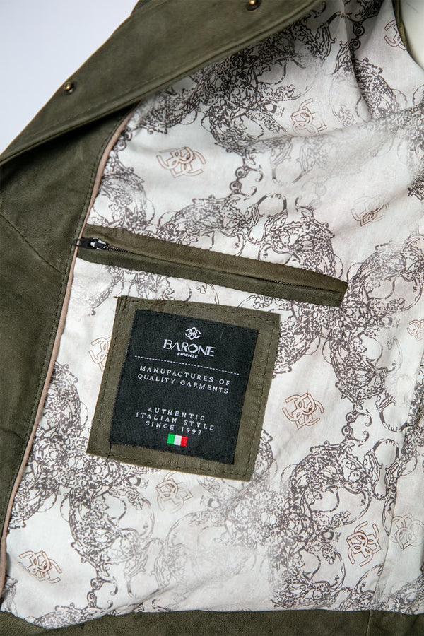 Ale oleato verde giacca uomo 100% vera pelle Made in Italy - Barone Firenze