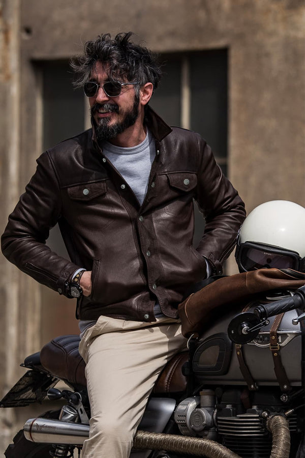 Ale Vegetale testa di moro giacca uomo 100% vera pelle Made in Italy - Barone Firenze