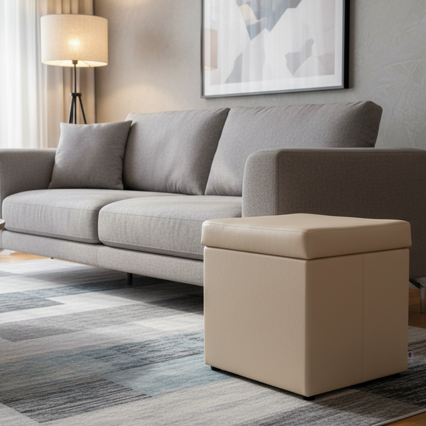 pouf contenitore in ecopelle Arketicom, beige