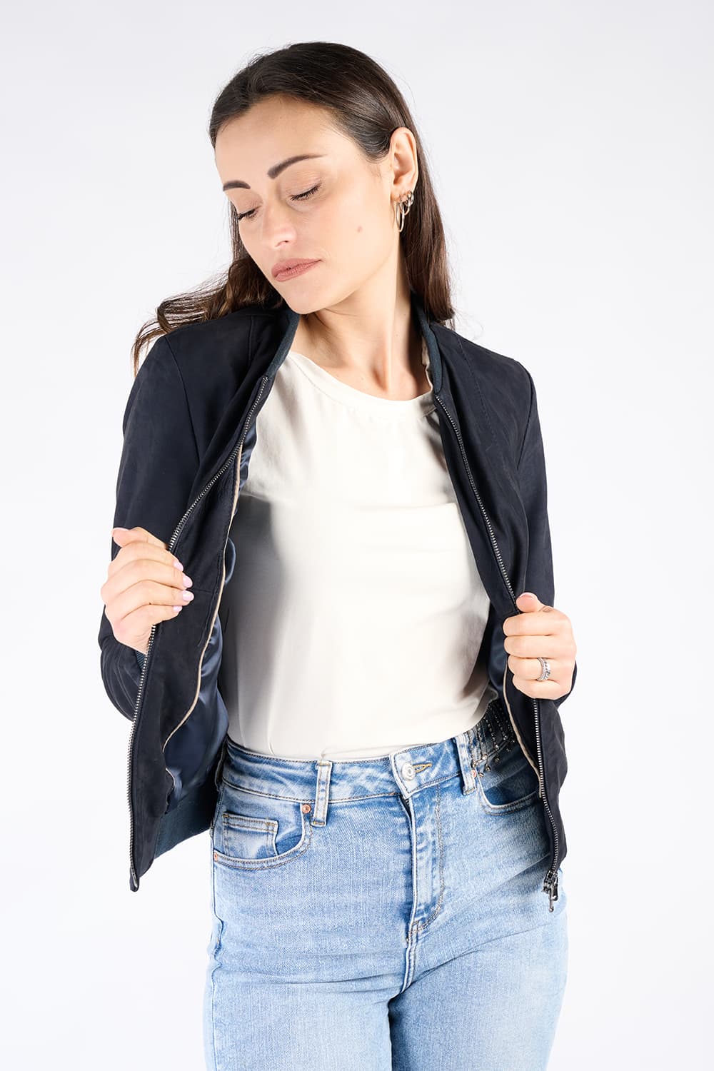 Ambra camoscio giacca 100% vera pelle Made in Italy - Barone Firenze