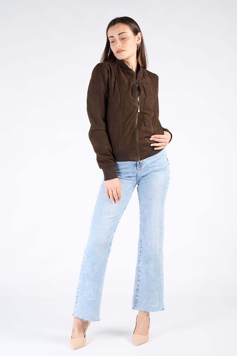 Ambra camoscio giacca 100% vera pelle Made in Italy - Barone Firenze