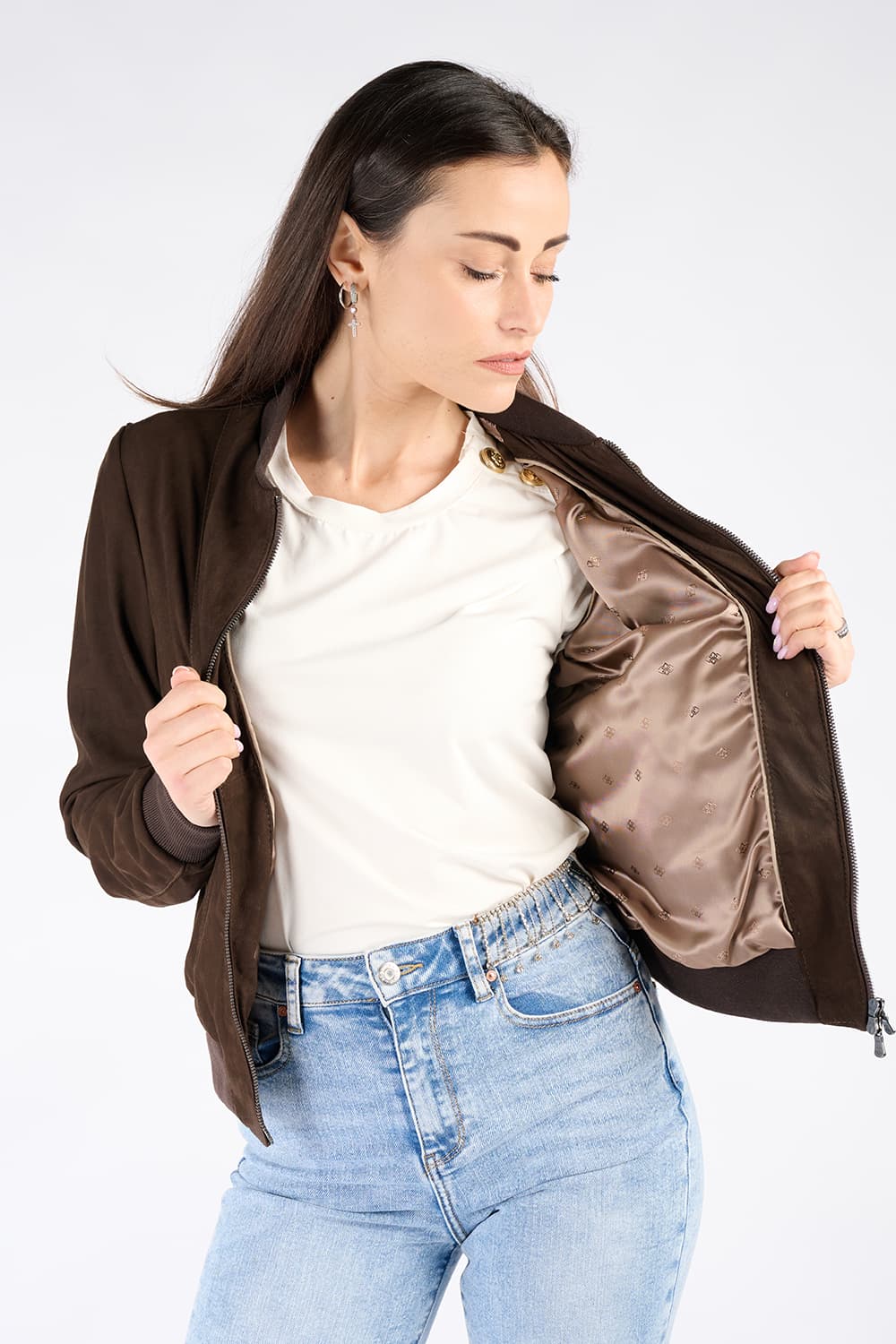 Ambra camoscio giacca 100% vera pelle Made in Italy - Barone Firenze