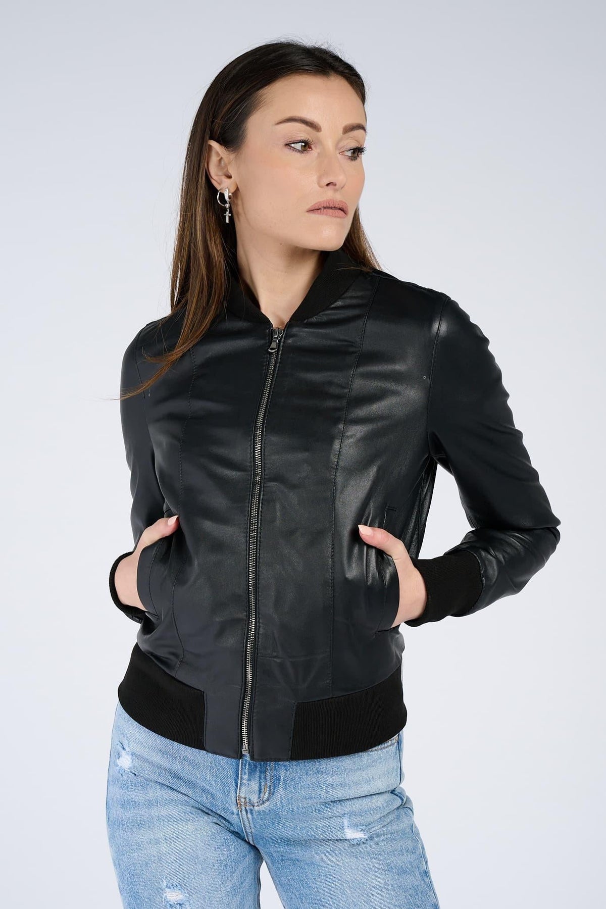 Ambra giacca nera donna 100% vera pelle Made in Italy- Barone Firenze