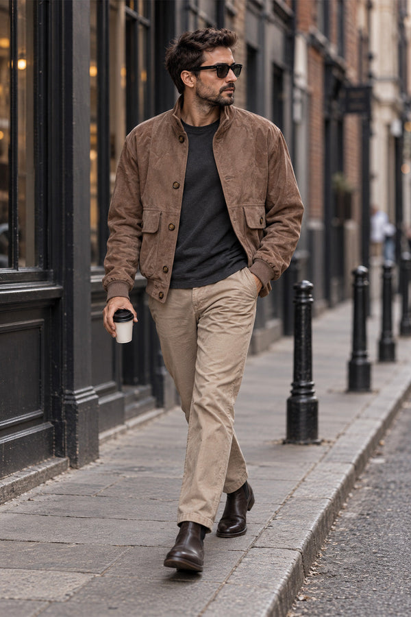 Amedeo camoscio giacca da uomo 100% vera pelle Made in Italy - Barone Firenze