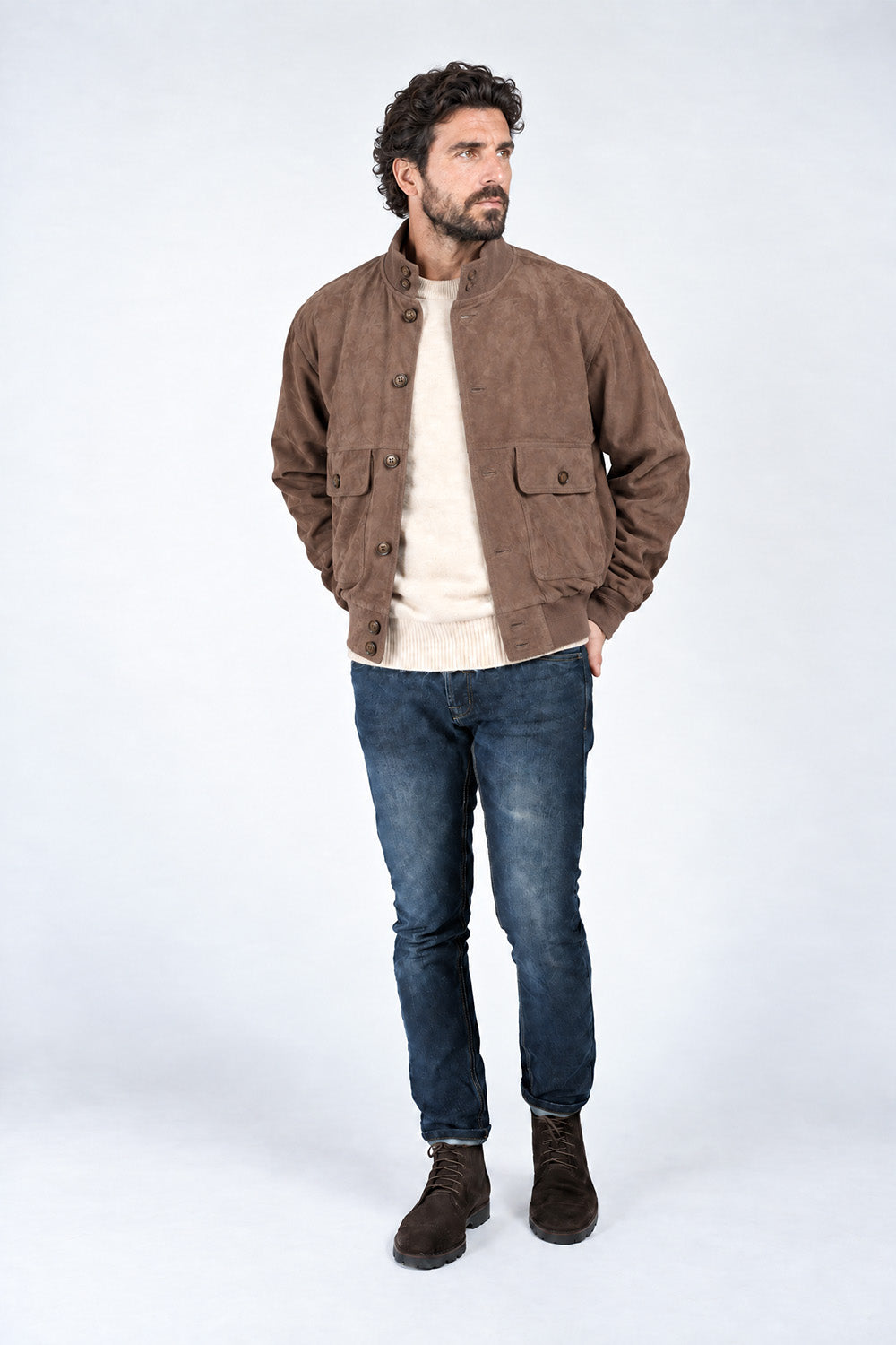Amedeo camoscio giacca da uomo 100% vera pelle Made in Italy - Barone Firenze