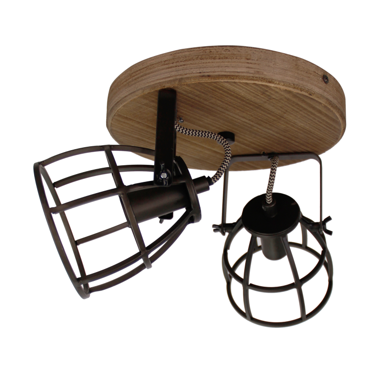 De zwart-houten plafondlamp Aperto geeft een industrieel accent aan uw interieur.