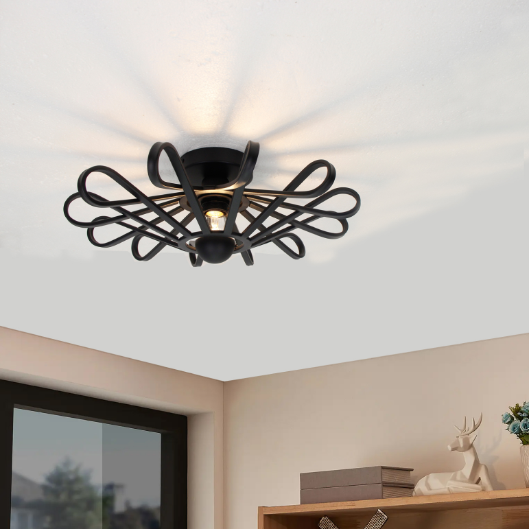 De Arco plafondlamp in zwart voegt een industriële charme toe aan elke ruimte.