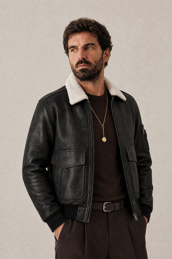 Giacca Aviatore Uomo Nero Shearling Style - Barone Firenze