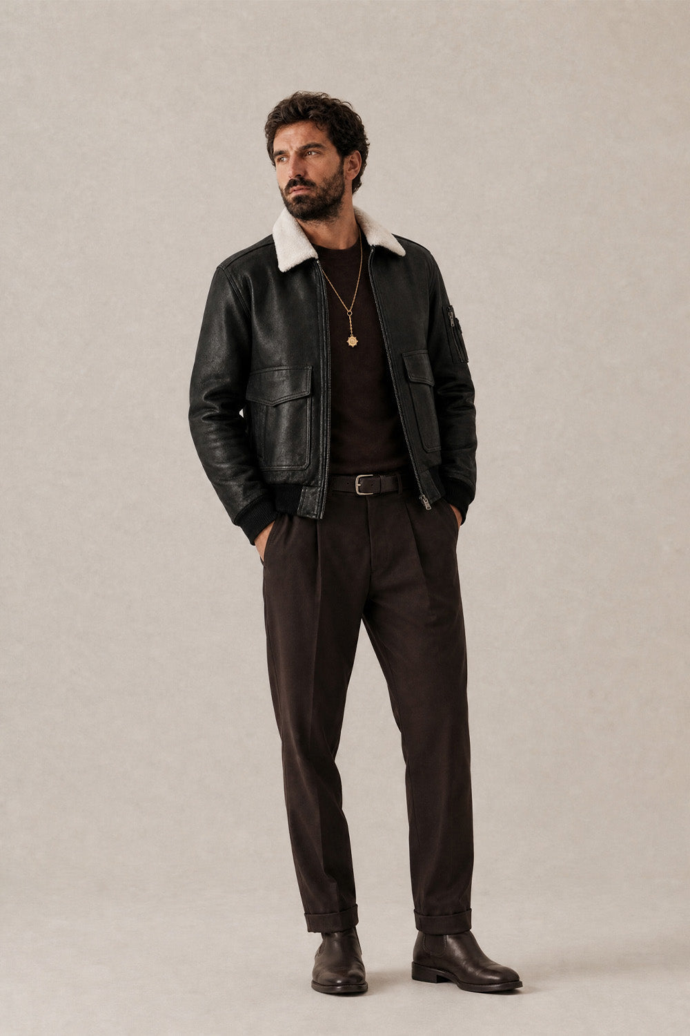 Giacca Aviatore Uomo Nero Shearling Style - Barone Firenze