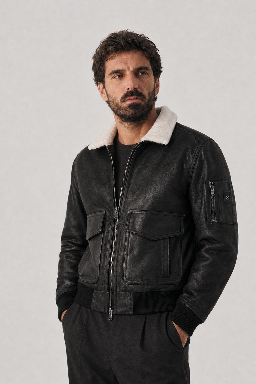 Giacca Aviatore Uomo Nero Shearling Style - Barone Firenze