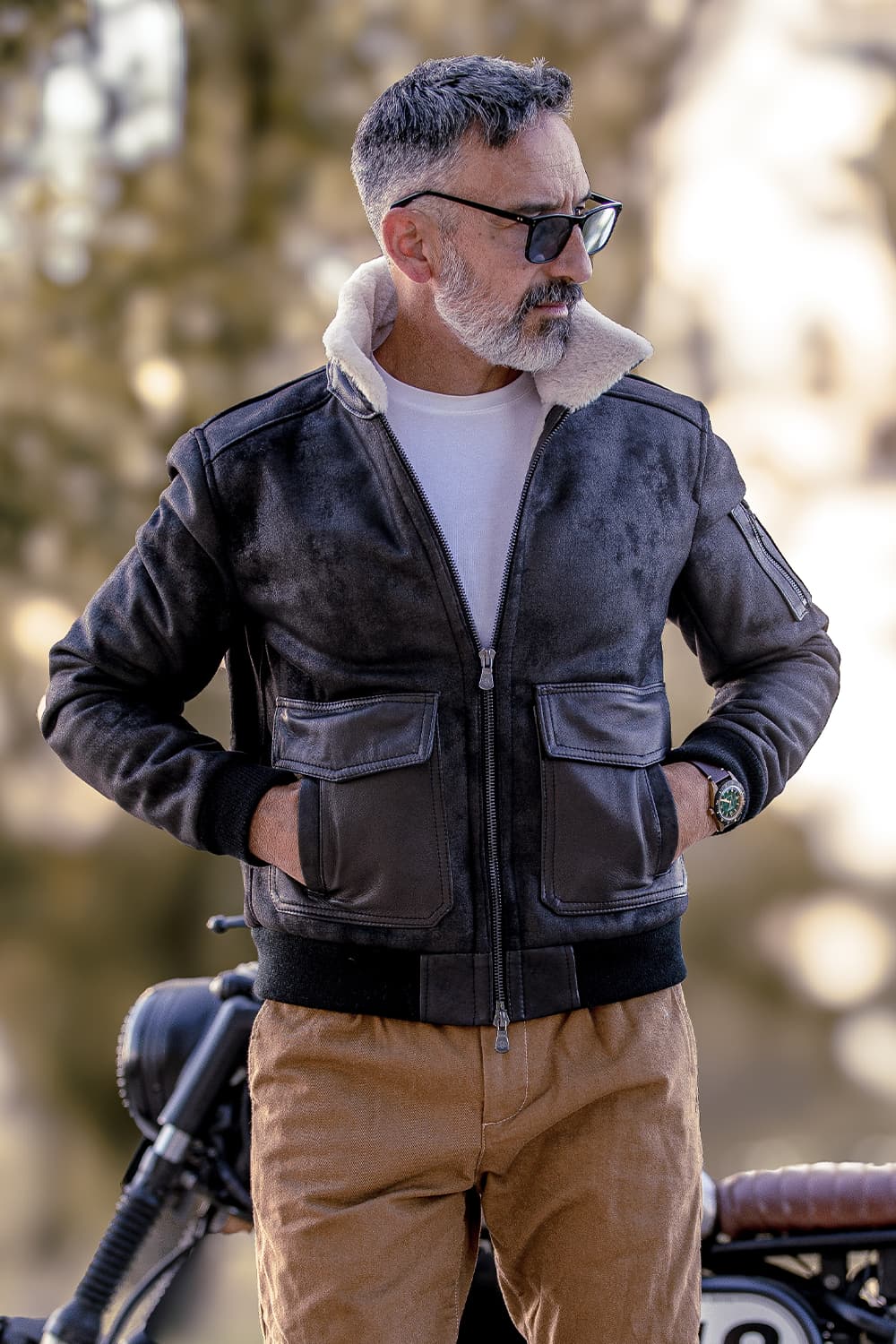 Giacca Aviatore Uomo Nero Shearling Style - Barone Firenze