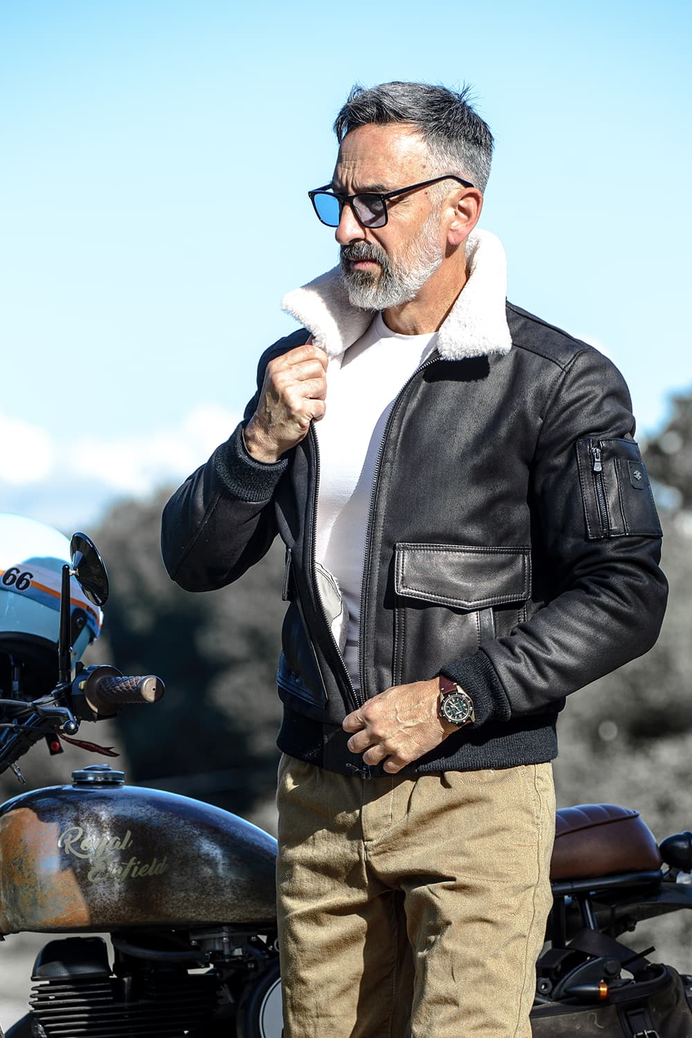 Giacca Aviatore Uomo Nero Shearling Style - Barone Firenze