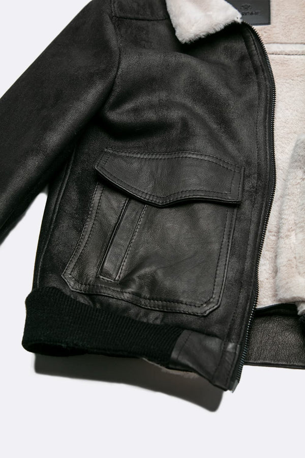 Giacca Aviatore Uomo Nero Shearling Style - Barone Firenze