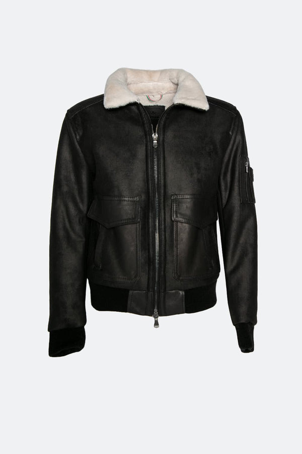 Giacca Aviatore Uomo Nero Shearling Style - Barone Firenze