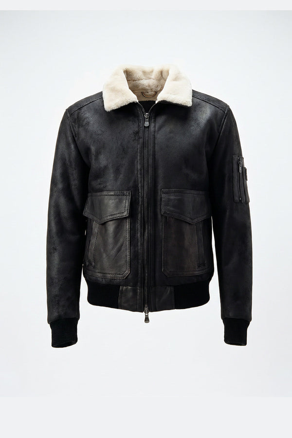 Giacca Aviatore Uomo Nero Shearling Style - Barone Firenze