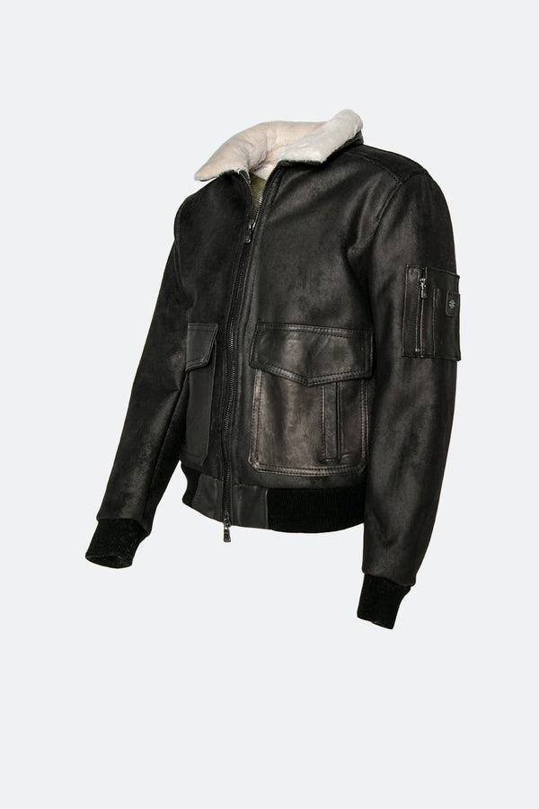 Giacca Aviatore Uomo Nero Shearling Style - Barone Firenze
