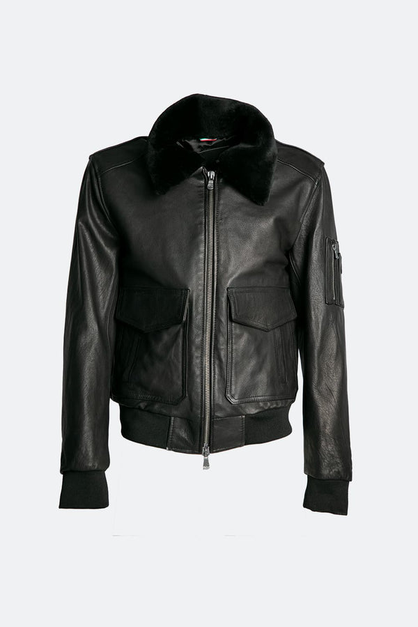 Giacca Aviatore pelle Nero 100% vera pelle Made in Italy - Barone Firenze
