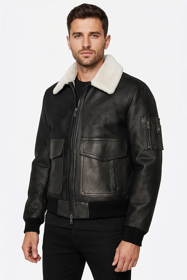 Giacca Aviatore Uomo Nero Shearling Style - Barone Firenze
