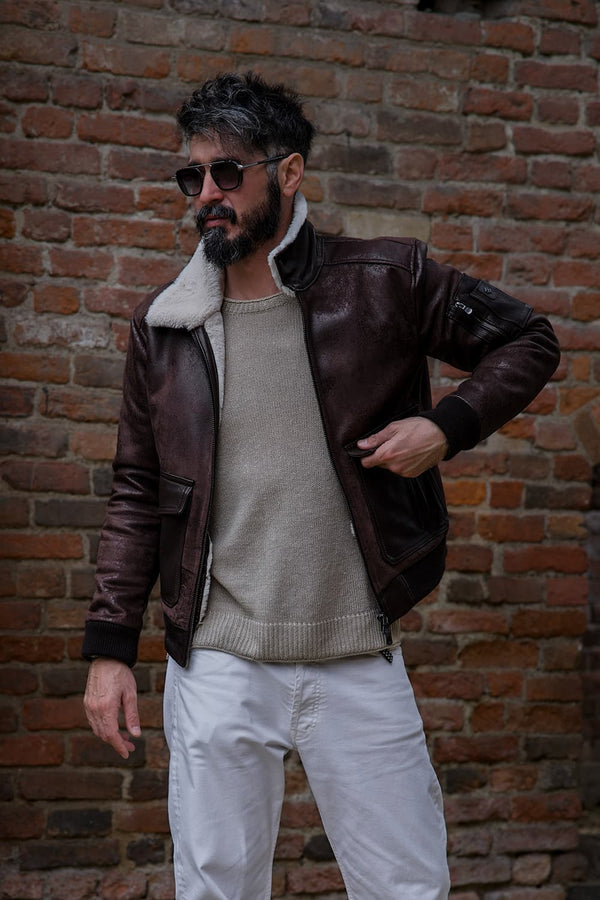 Giacca Aviatore Uomo Testa di Moro Shearling Style - Barone Firenze