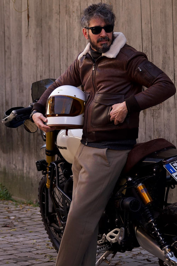 Giacca Aviatore Uomo Testa di Moro Shearling Style - Barone Firenze