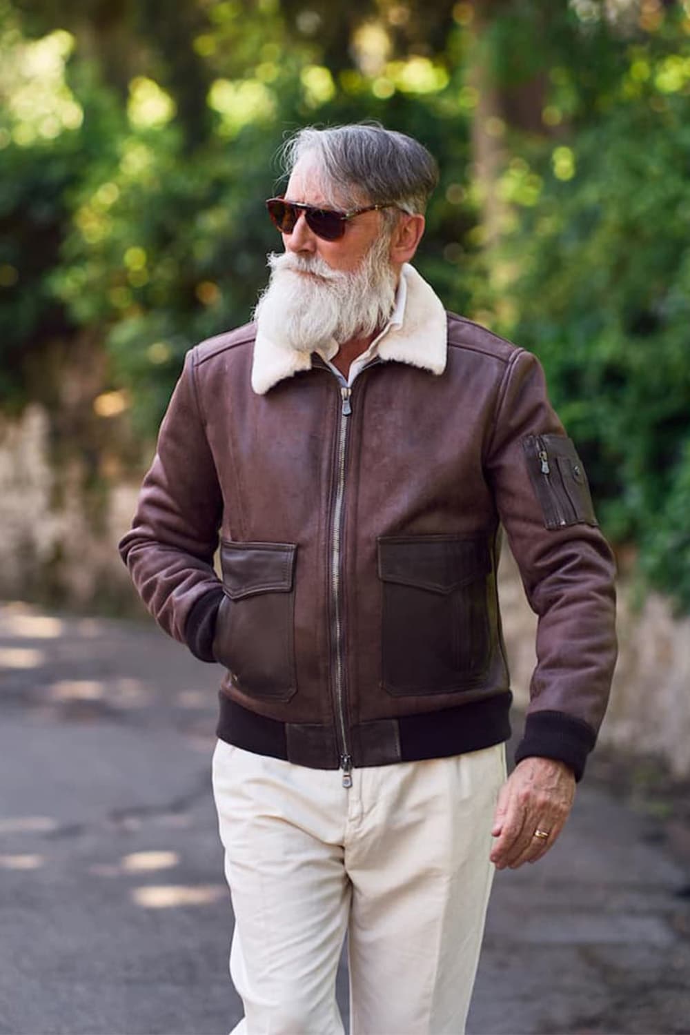 Men's Aviator Jacket Dark Brown Shearling Style