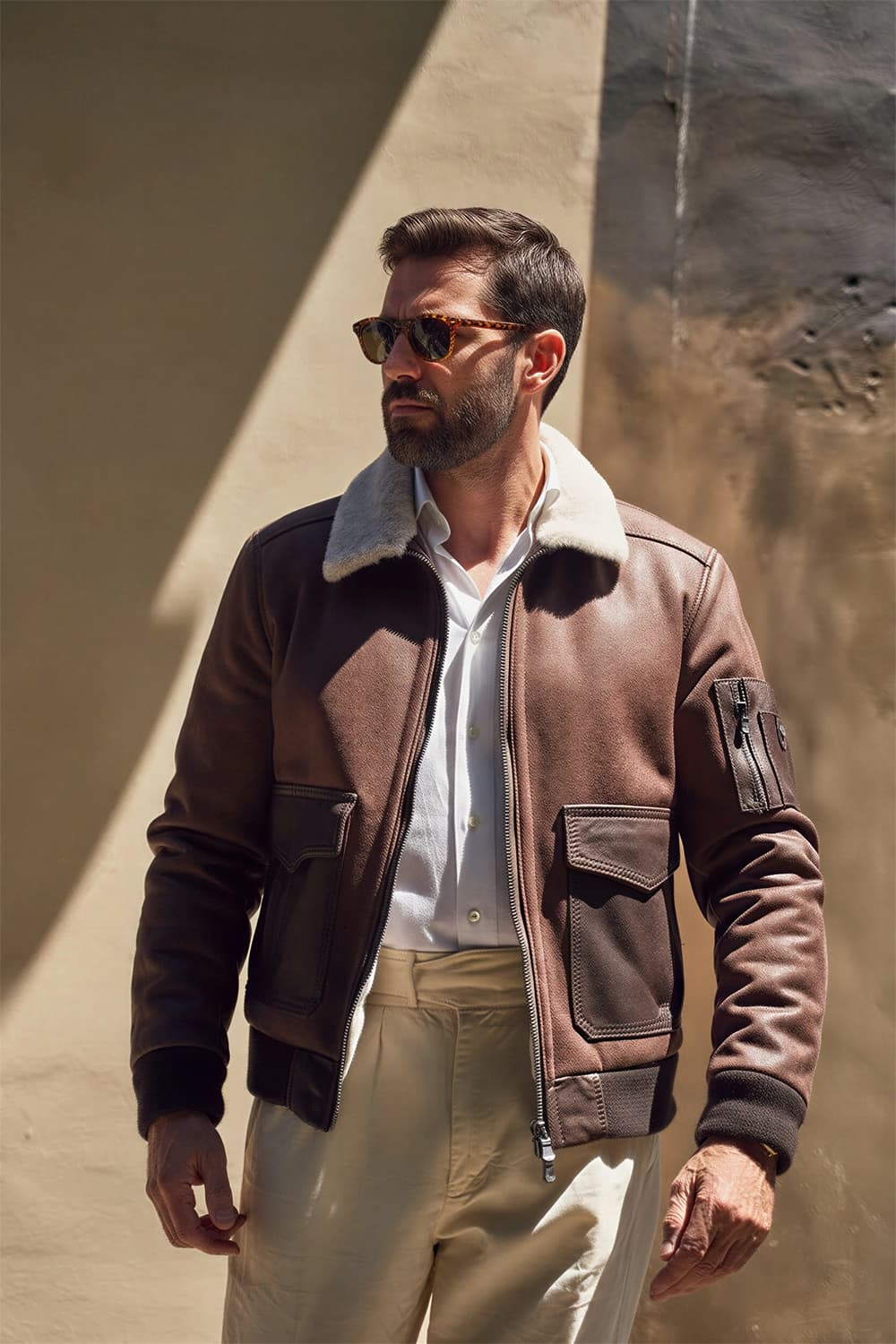 Giacca Aviatore Uomo Testa di Moro Shearling Style - Barone Firenze