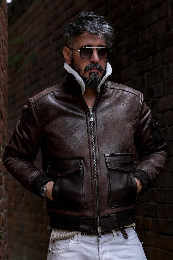 Giacca Aviatore Uomo Testa di Moro Shearling Style - Barone Firenze