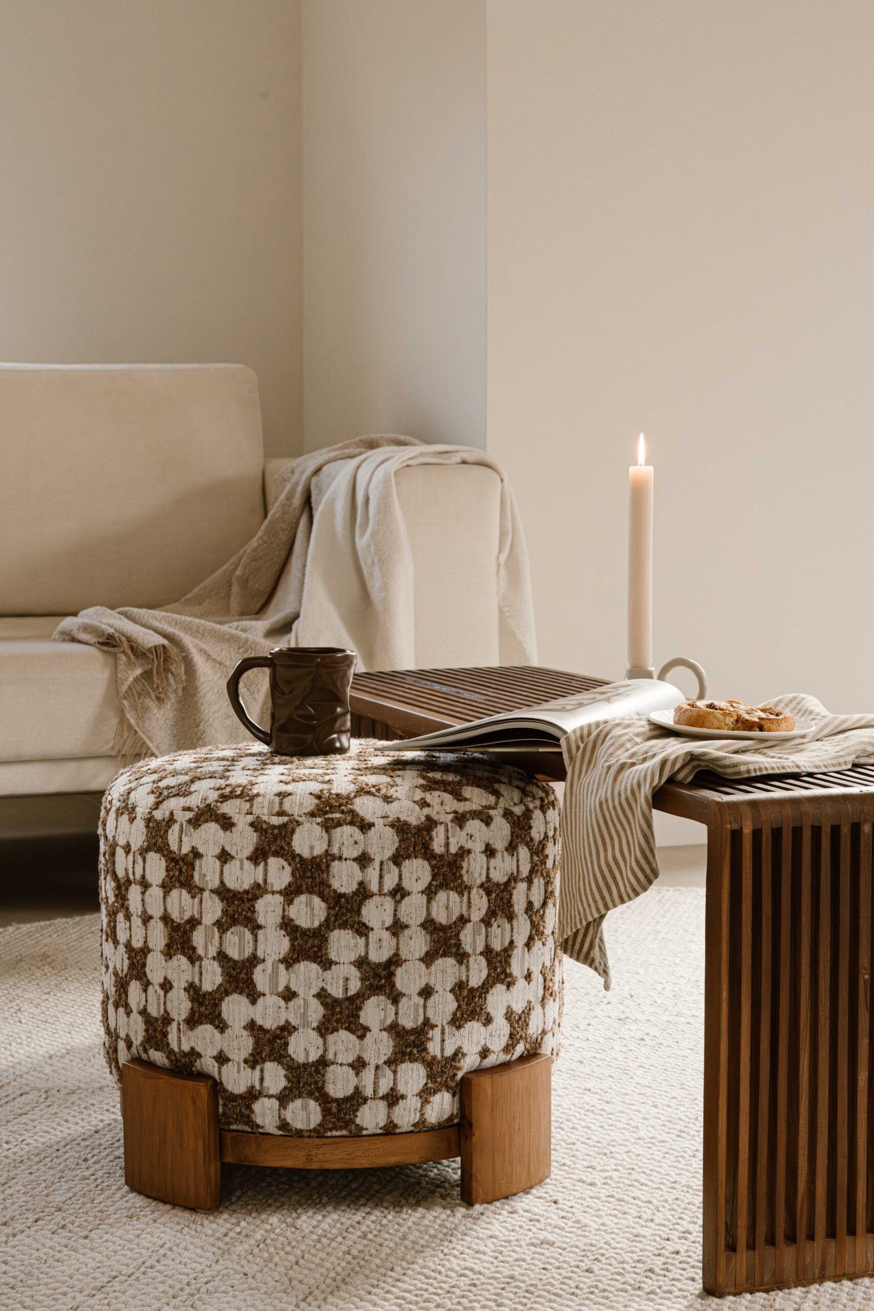 Indore Home - Fien - Pouf - Ottoman - Brown - Beige