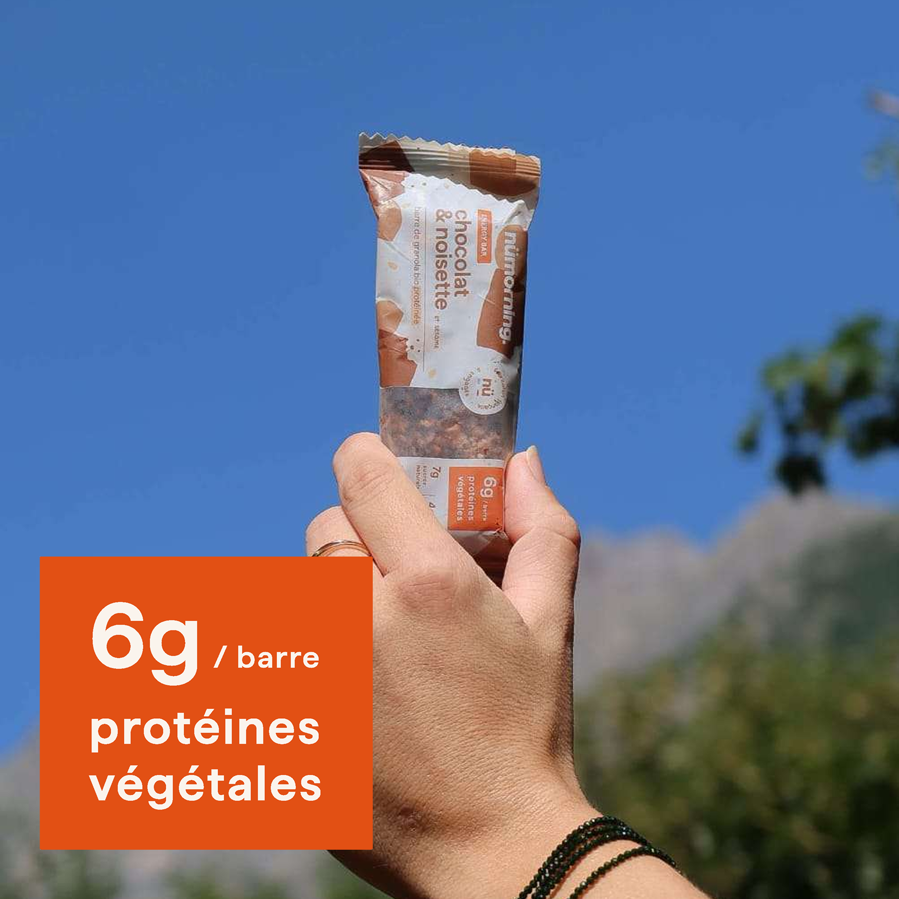 Barre de céréales au chocolat et noisette nümorning, 6g de protéines par barre