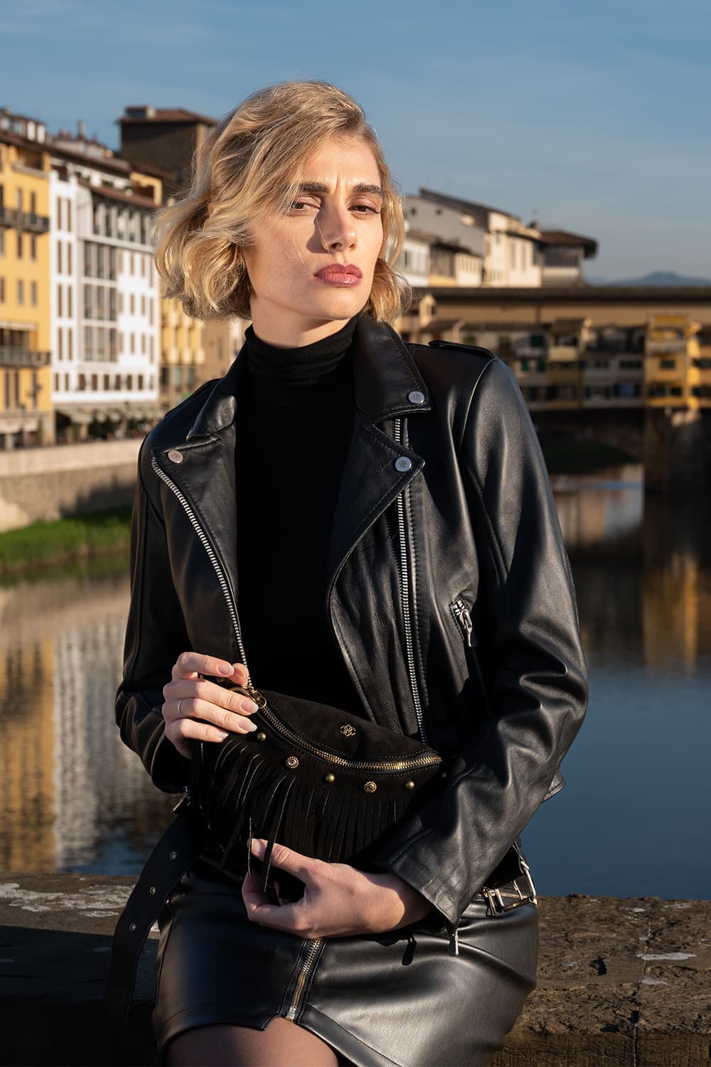 Bea Camoscio Borchie borsa donna 100% vera pelle Made in Italy - Barone Firenze