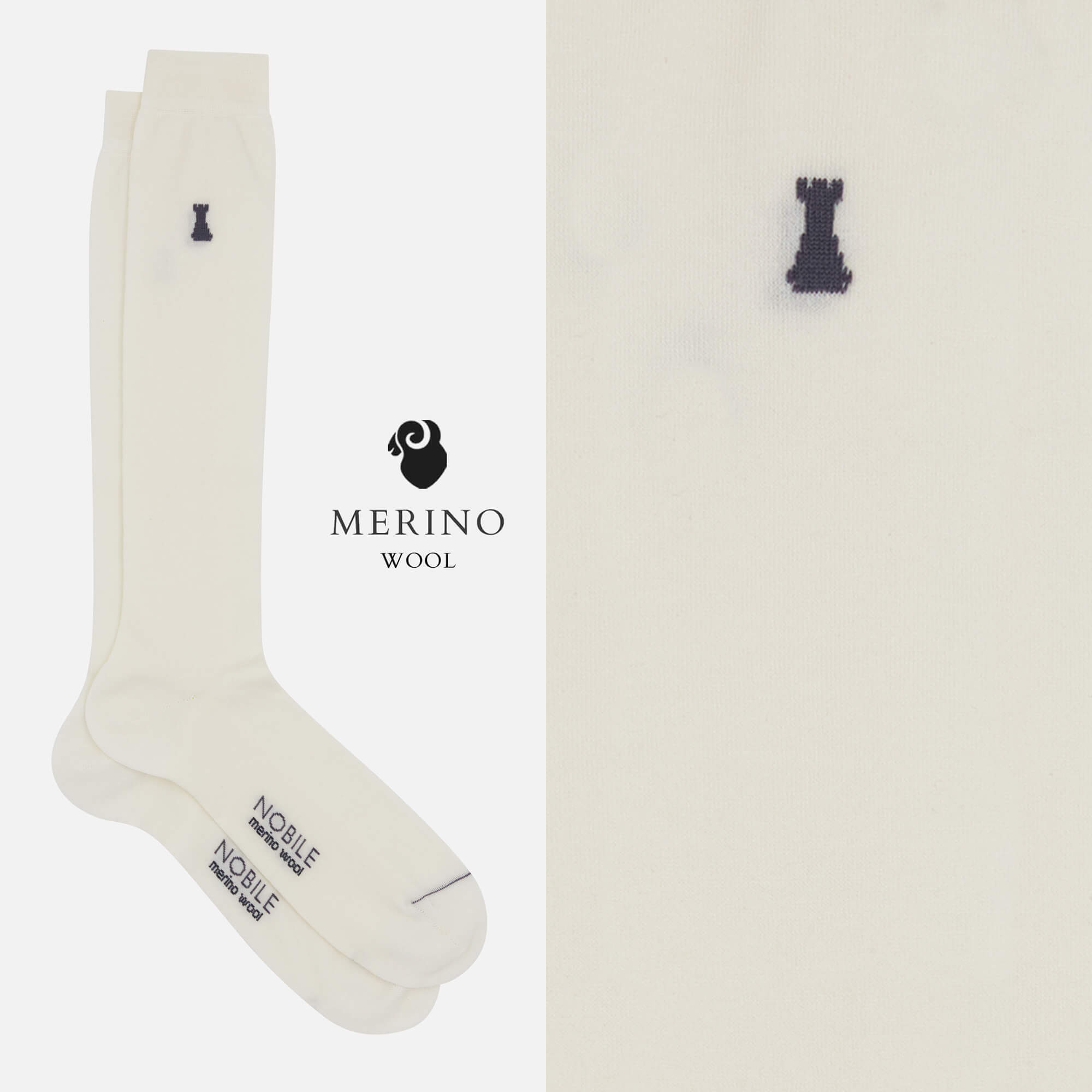 Box of 12 Pairs of Long Merino Wool Socks - Solid Color & Micro Rib