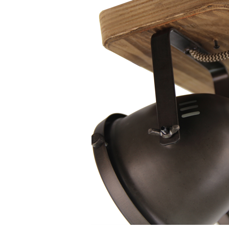 Detail van de zwarte Bella plafondlamp, perfect voor een industrieel interieur. Voegt een vleugje karakter toe aan uw ruimte.