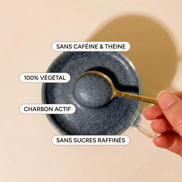 Avantages du black sésame : végétal, sans caféine, charbon actif, sans sucres raffinés