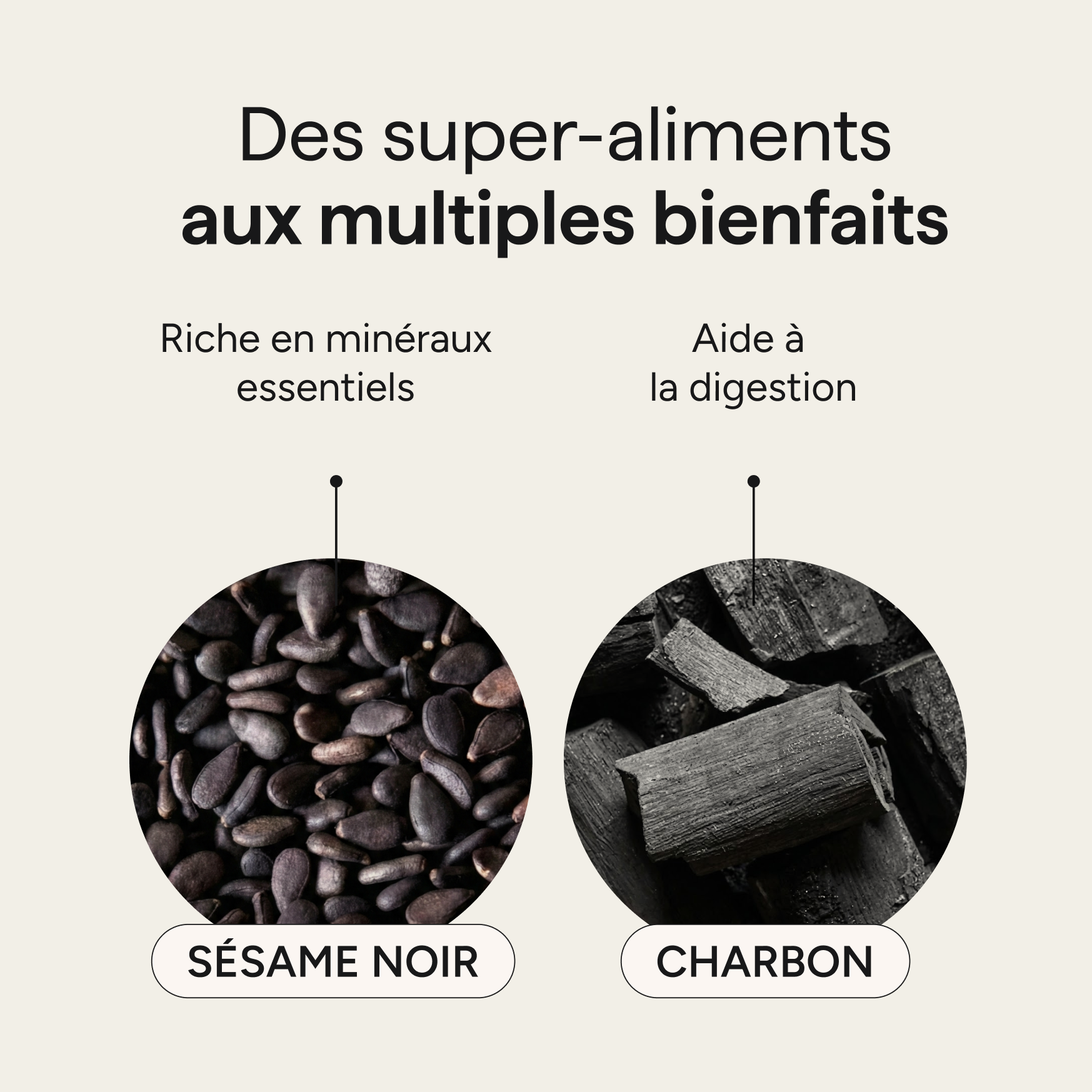 Ingrédients du black sésame et leurs qualités : sésame noir et charbon