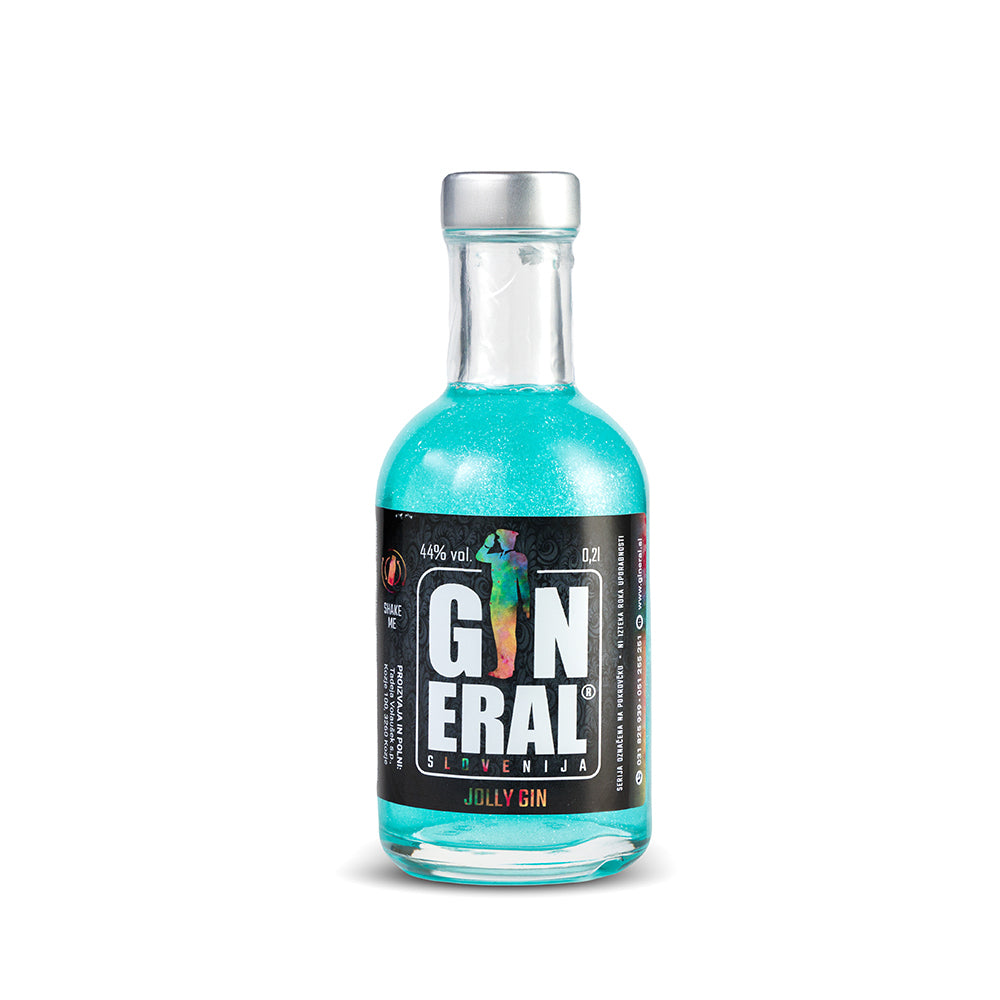 Blue bottled gin with a silver cap and black label, placed on a white background (alcoholic beverage product).