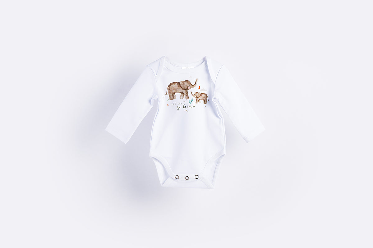 Long Sleeve Bodysuit - Organic Cotton - Mama and Baby Elephant