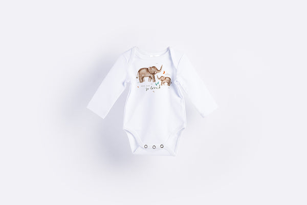 Long Sleeve Bodysuit - Organic Cotton - Mama and Baby Elephant