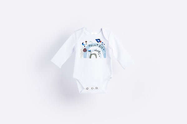 Long Sleeve Bodysuit - Organic Cotton - Rocket and Rainbow