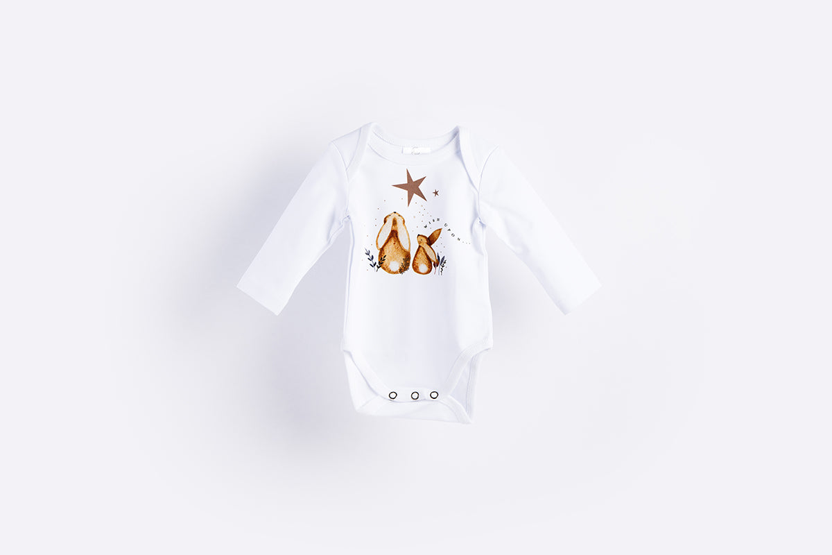 Long Sleeve Bodysuit - Organic Cotton - Bunnies and Stars