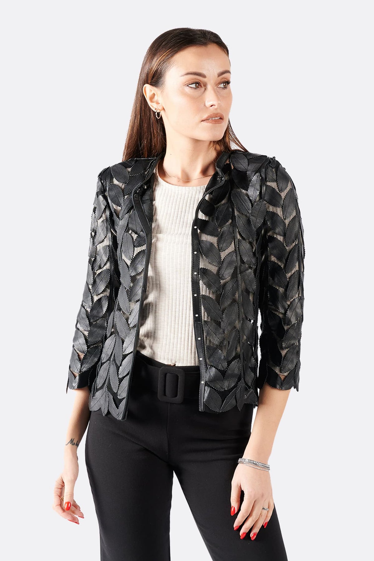 Giacca Foglie donna 100% vera pelle Made in Italy - Barone Firenze