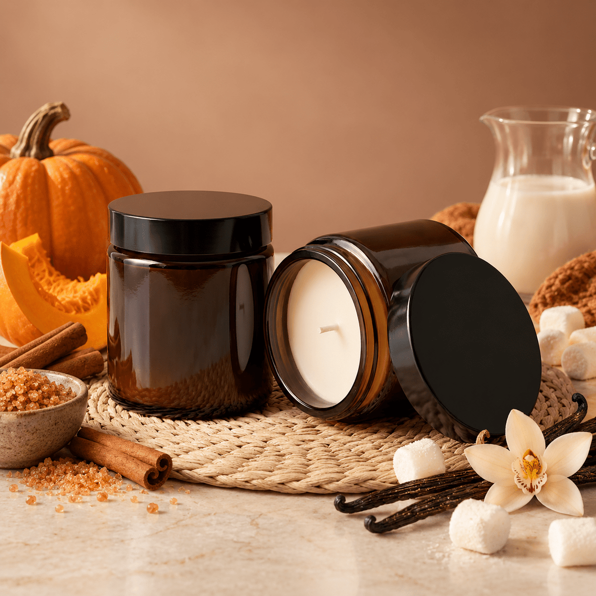 Bougie Artisanale Citrouille Vanille | Cire de Coco & Olive | Fait main en Alsace - Scarly Shop
