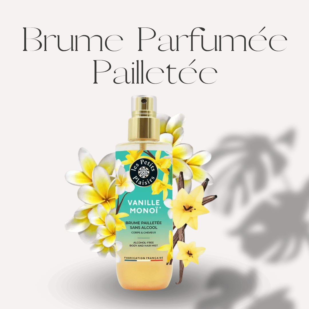 BRUME PARFUMÉE PAILLETÉE - "Vanille Monoï" - Sans Alcool (200ml) - Scarly Shop